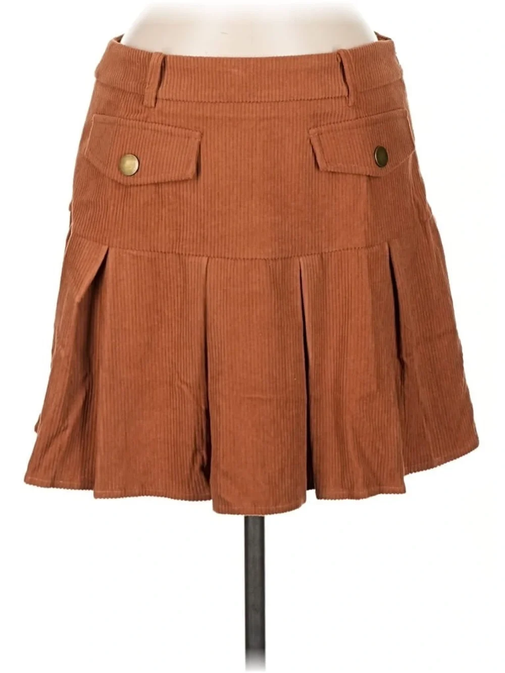 Commense Corduroy Pleated Mini Skirt